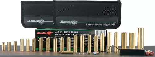AimShotMaster KitMulti-Caliber Bore Sight with Red 650nM Laser, Uses L736 Button Cell Batteries & 2 AAA Batteries for Battery Pack for Rifles Batteries Not Included