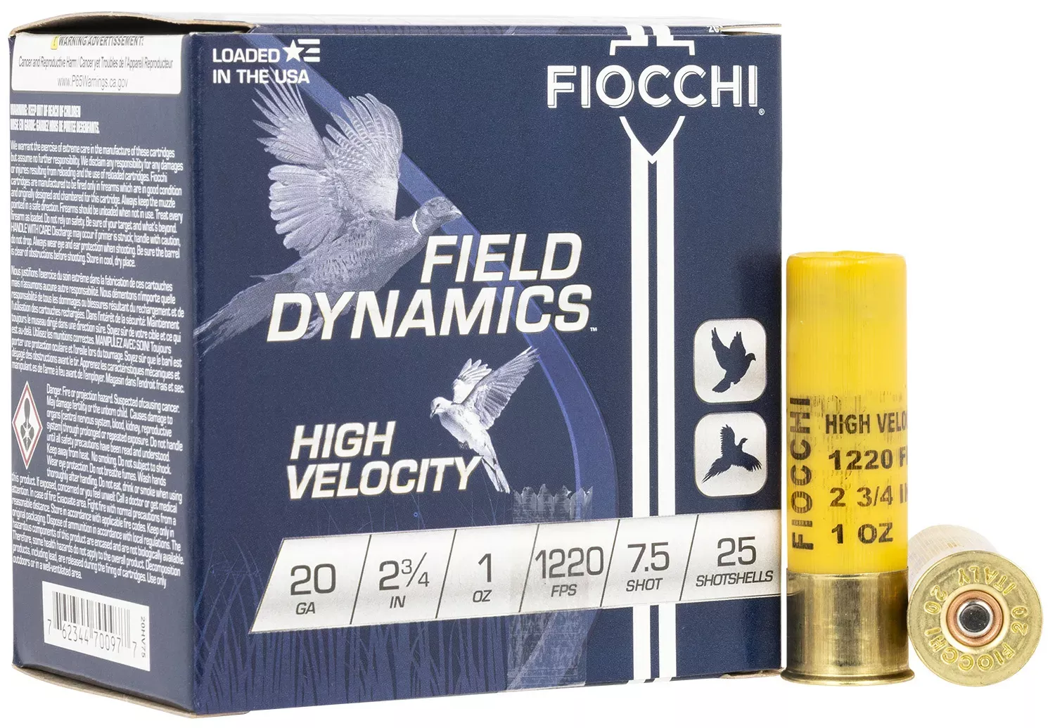 Fiocchi Field Dynamics High Velocity 20ga 2-3/4" 1.0 oz #7-1/2 Chilled Lead Shot 25 Shells Per Box