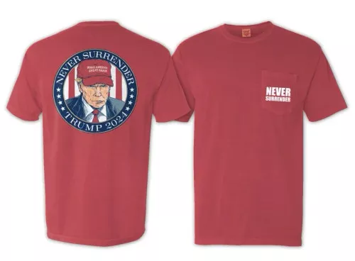 Never Surrender Trump 2024 Short Sleeve Pocket Tee by Old Row