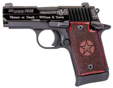 Sig Sauer P938 Texas Engraved 9mm Luger Pistol 3" Barrel 7+1 Round Black Aluminum Frame Black Nitron Stainless Steel Slide Redwood Grip