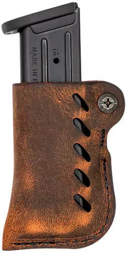 Versacarry 72101 Single Adjustable Single Stack Mag Pouch Belt Distressed Brown Leather Belt Fits Glock