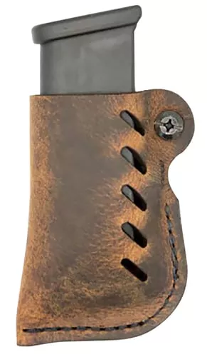 Versacarry 72102 Single Adjustable Double Stack Mag Pouch Belt Distressed Brown Leather Belt Loop Fits Glock